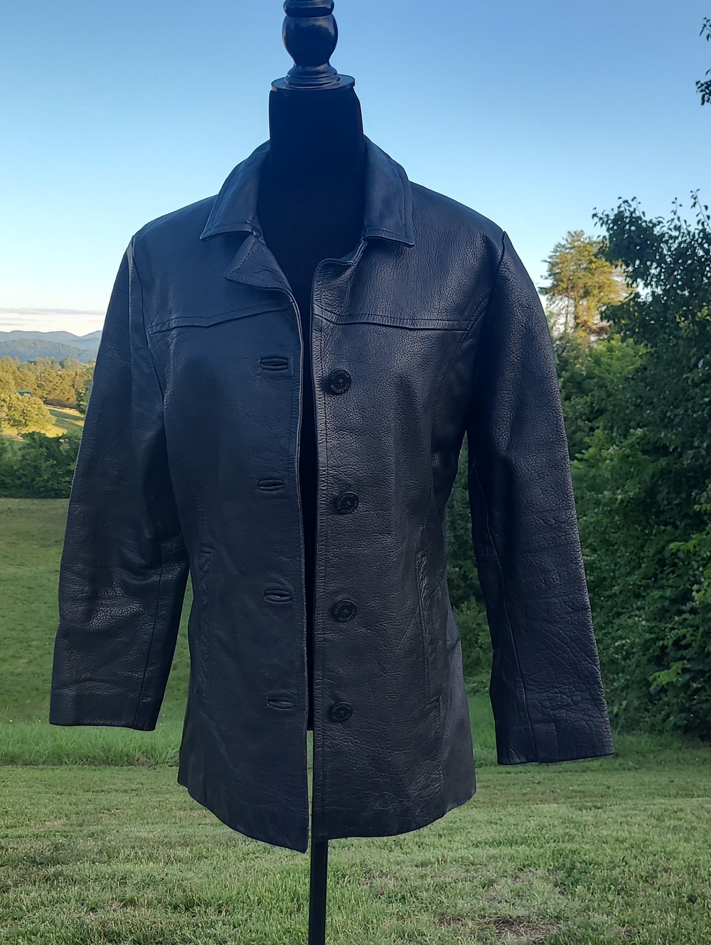 Vintage Colebrook Co Pebbled Black Leather Women's Button-up Jacket Size Small